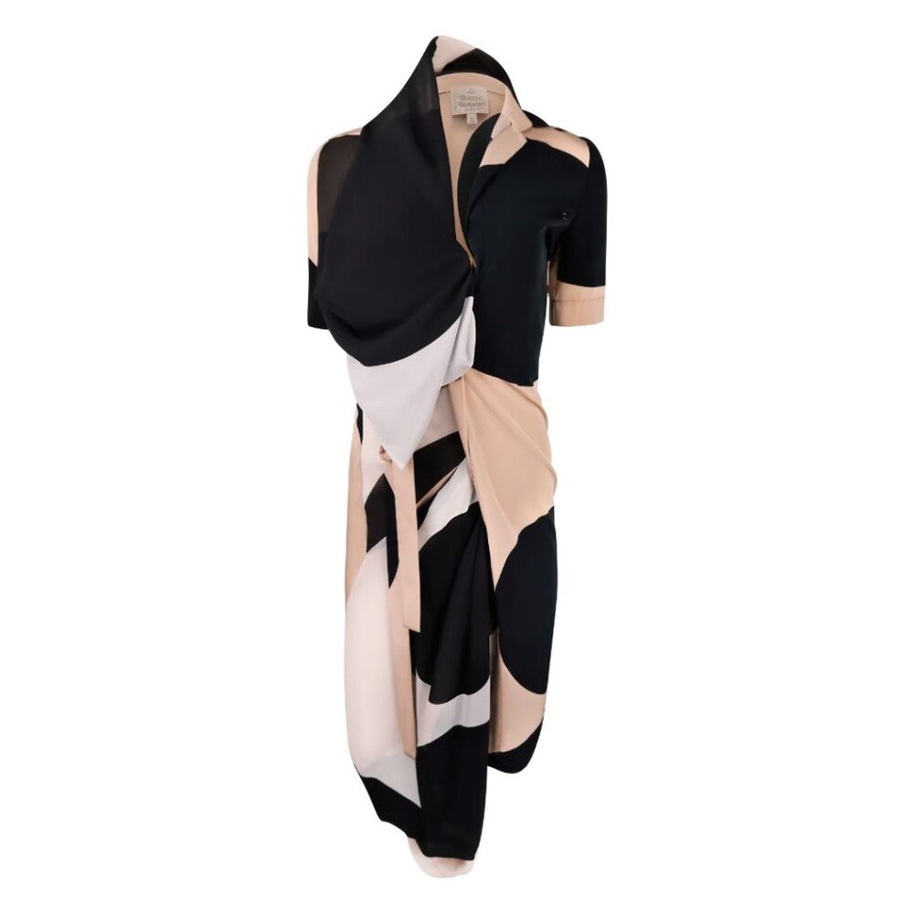 Vivienne Westwood Vintage SS 1999 Asymmetrical Silk Wrap Dress with Polka Dot M